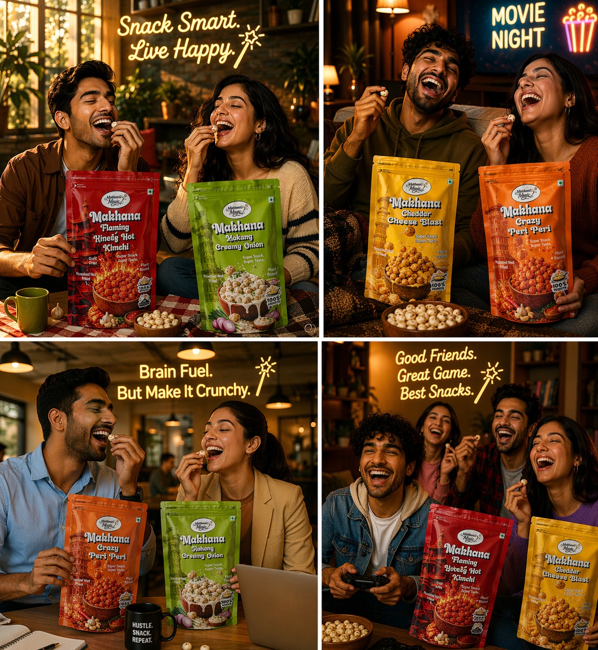 Adults enjoying Makhana's Magic in a lifestyle setting