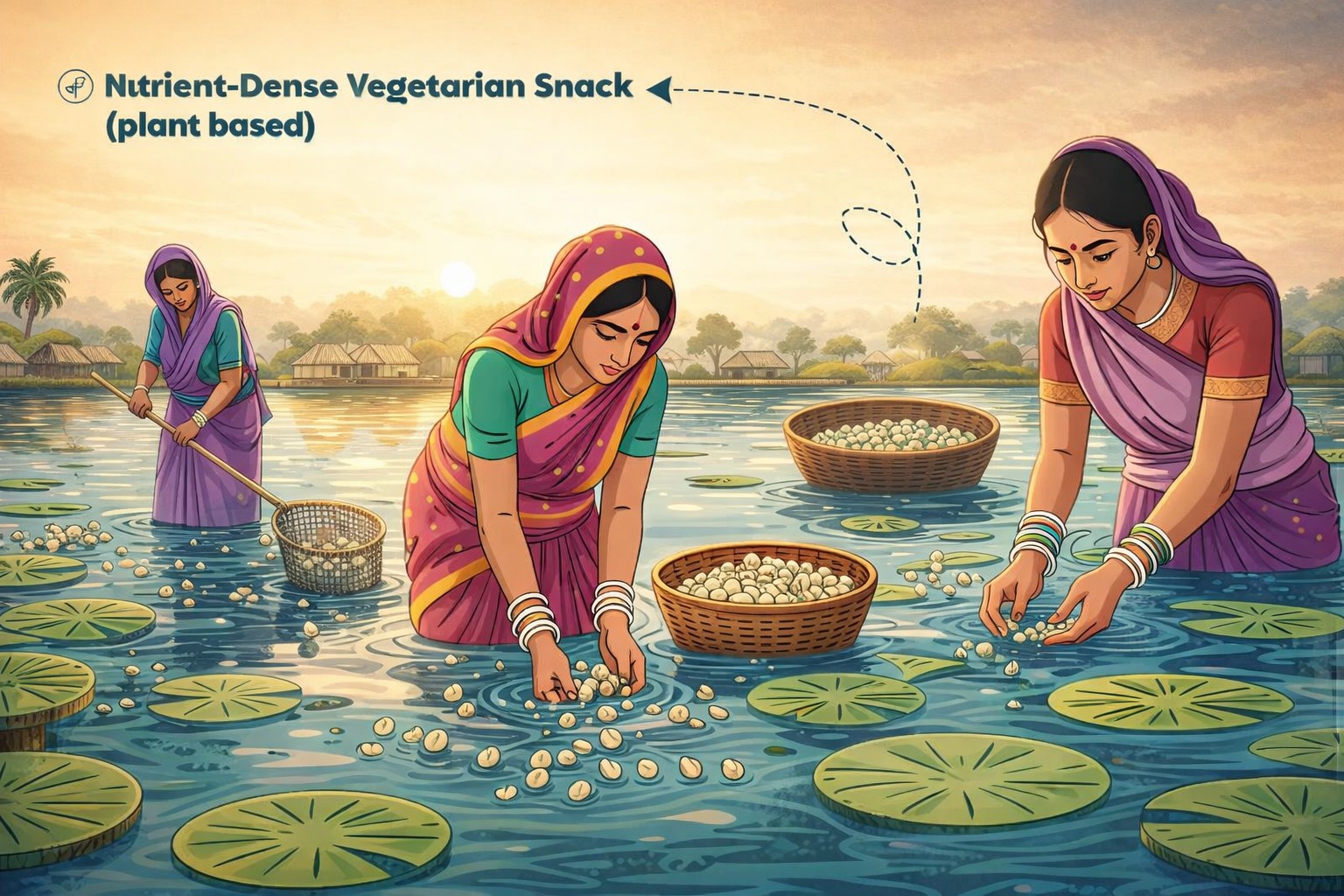 Women harvesting water lily seeds